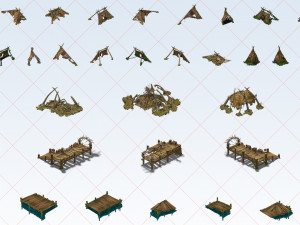 212 Hut Tent House Tree Grass Flower Bridge Stone Wall 2D Game Asset Texturas CG