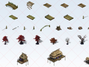 212 Hut Tent House Tree Grass Flower Bridge Stone Wall 2D Game Asset Texturas CG