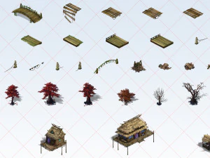 212 Hut Tent House Tree Grass Flower Bridge Stone Wall 2D Game Asset CG Textures