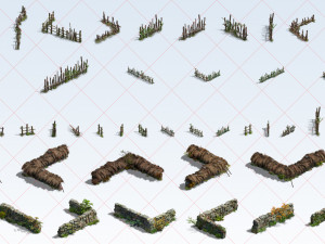 212 Hut Tent House Tree Grass Flower Bridge Stone Wall 2D Game Asset Texturas CG