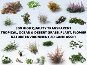 300 Tropical Ocean and Desert Grass Plant Flower 2D Game Asset CG टेक्स्चर्स