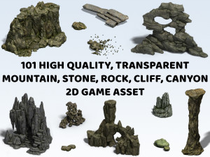 2.5D Mountain Rocks Trees Flower Game Assets Collection