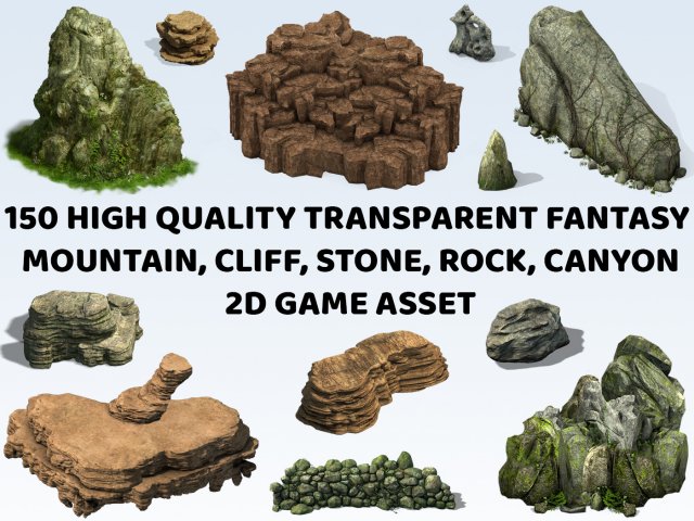2.5D Mountain Rocks Trees Flower Game Assets Collection