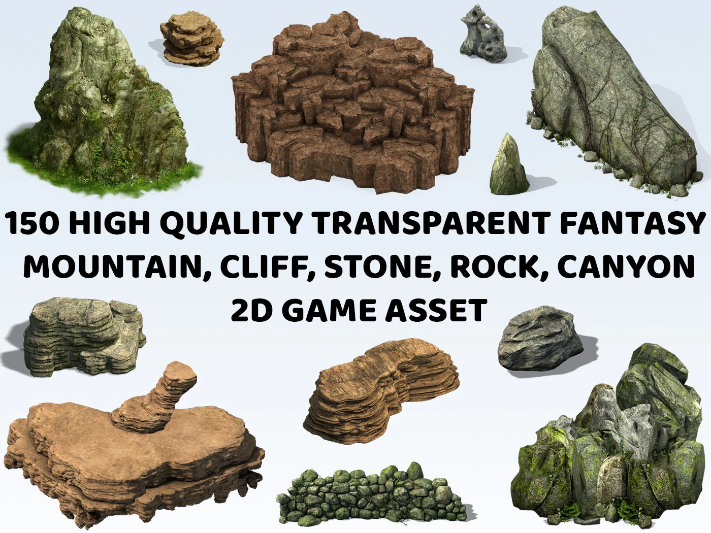 150 Fantasy Mountain Canyon Stone Rock 2D Game Asset CG Textures .c4d .max .obj .3ds .fbx .stl .blend