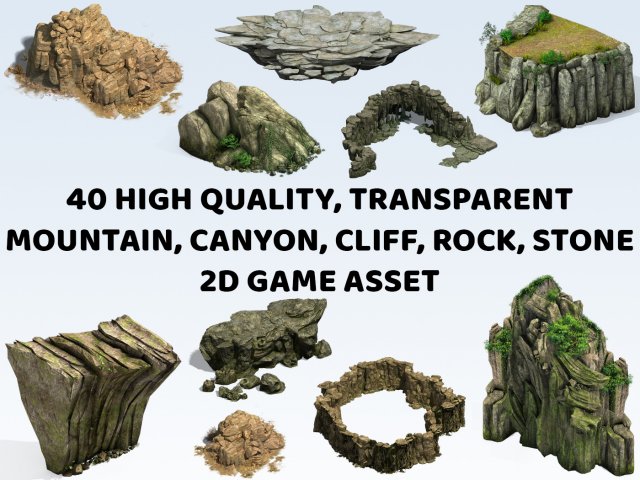 40 Mountain Canyon Cliff Terrain Rock Stone 2D Game Asset Texturas CG .c4d .max .obj .3ds .fbx .stl .blend 