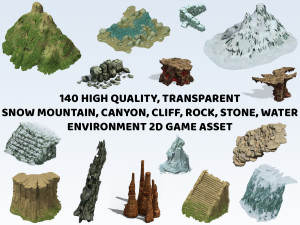140 Snow Ice Mountain Canyon Cliff Rock Stone 2D Game Asset CG Texturen