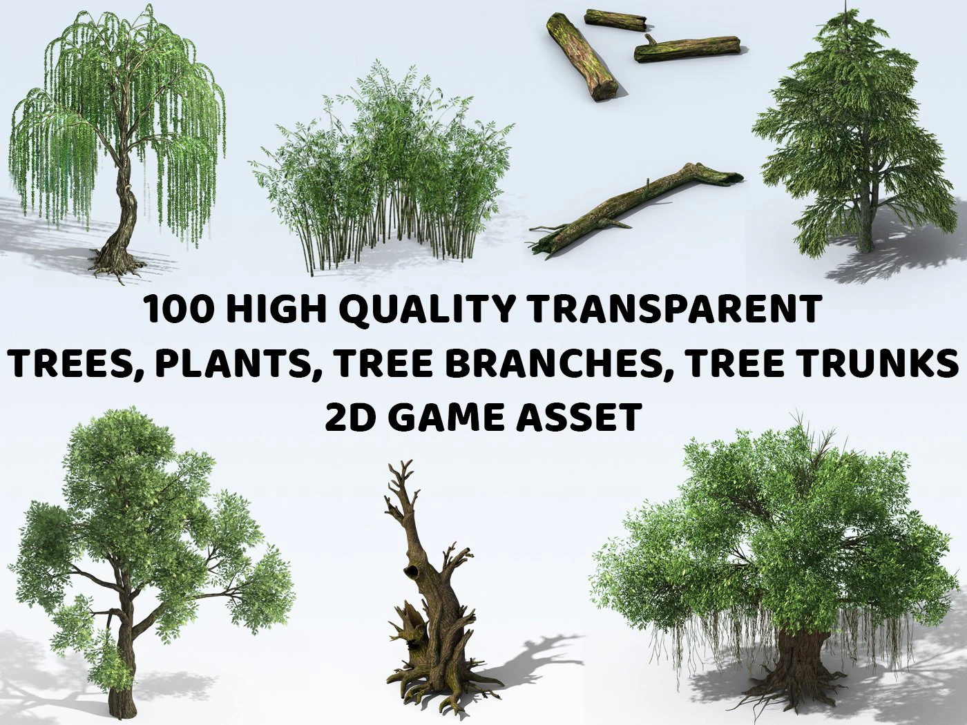 100 Trees Plants Trunk Branches Nature Environment 2D Game Asset CG Textures .c4d .max .obj .3ds .fbx .stl .blend 