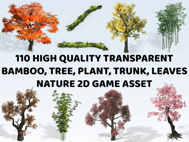110 drzew bambusowych, roślin, pni, liści, natury, środowiska, gry 2D CG Tekstury .c4d .max .obj .3ds .fbx .stl .blend 
