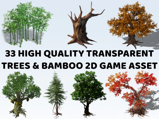 33 Aset Game 2D Kit Konstruksi Lingkungan Alam Pohon dan Bambu Tekstur CG .c4d .max .obj .3ds .fbx .stl .blend 