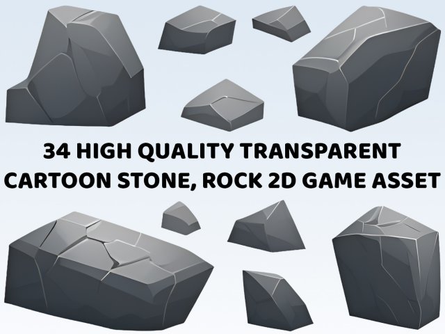 34 Cartoon Stone and Rock 2D Game Asset CG Textures .c4d .max .obj .3ds .fbx .stl .blend 
