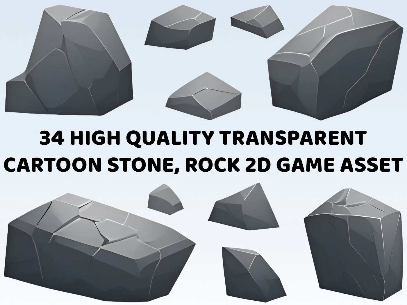 34 Cartoon Stone and Rock 2D Game Asset CG Textures .c4d .max .obj .3ds .fbx .stl .blend