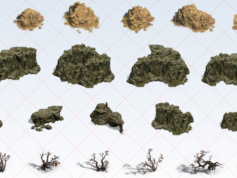 52 Mountain Terrain Cliff Rock Tree Plant 2D Game Asset CG テクスチャ
