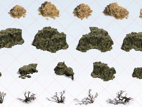 52 Mountain Terrain Cliff Rock Tree Plant 2D Game Asset CG Textures