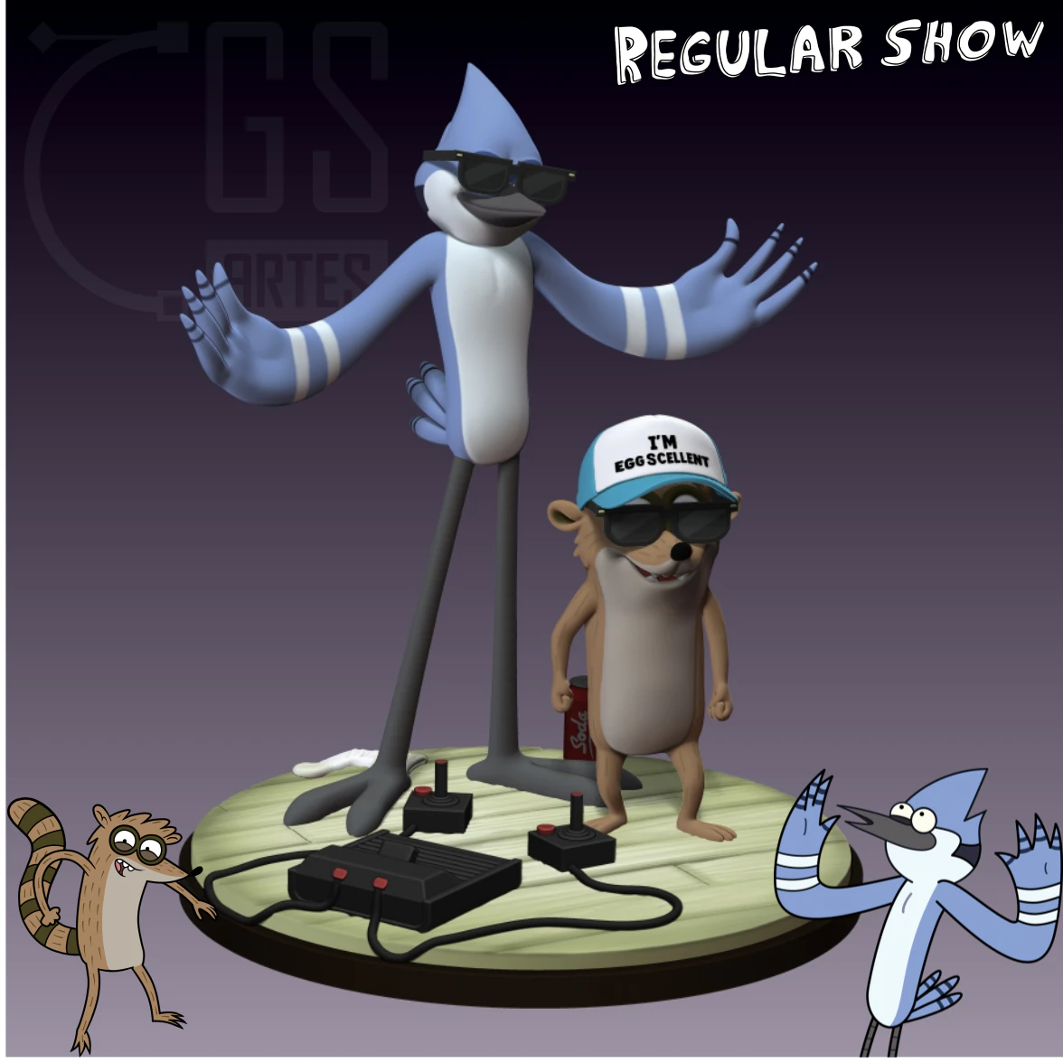 Mordecai and Rigby Regular Show 3D Collectible Statue 3D 3D Print Model .c4d .max .obj .3ds .fbx .stl .blend 