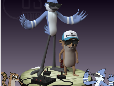 Коллекционная статуя Мордехая и Ригби 3D, обычное шоу 3D 3D Принт Модель