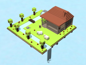 voxel village house low-poly 3D Model