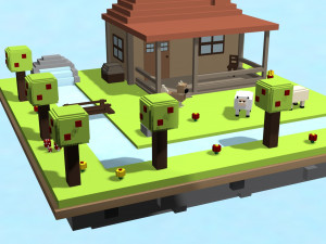 voxel village house low-poly 3D-Modell