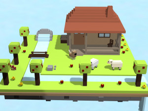 voxel village house low-poly 3D-Modell
