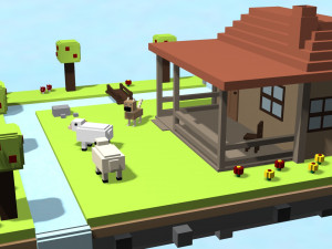 voxel village house low-poly 3D-Modell