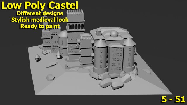Low Poly Castle 5 3D 모델 .c4d .max .obj .3ds .fbx .stl .blend 