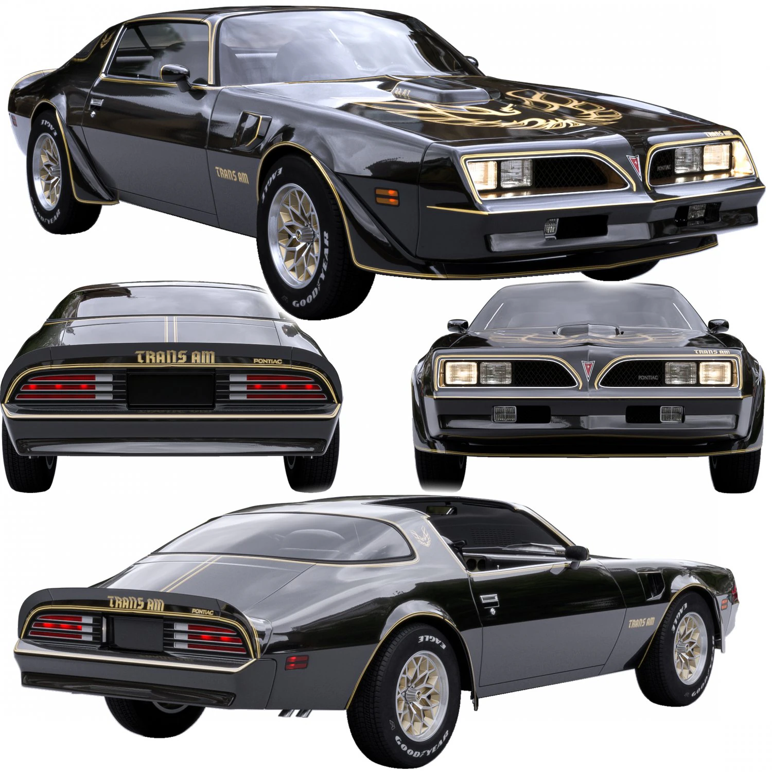 Pontiac firebird trans am 1977 3D Model .c4d .max .obj .3ds .fbx .stl .blend 