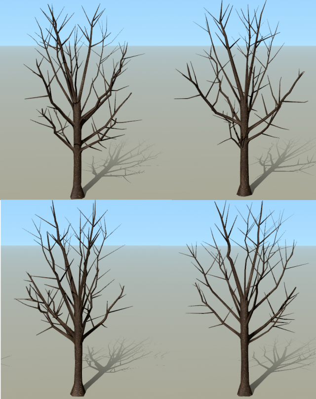 low poly tree for game without leaves set 3D Model .c4d .max .obj .3ds .fbx .stl .blend 