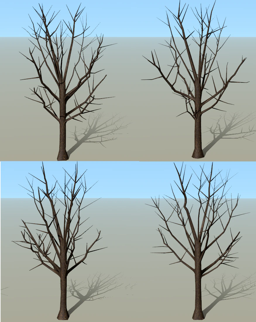 low poly tree for game without leaves set 3D Model .c4d .max .obj .3ds .fbx .stl .blend 