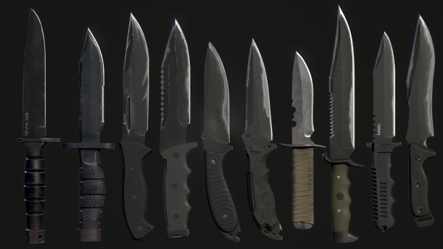 combat knife kit 10 fully completed gameready knifes vr - ar - low-poly 3D-Modell .c4d .max .obj .3ds .fbx .stl .blend 