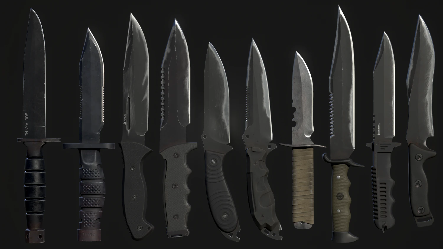 combat knife kit 10 fully completed gameready knifes vr - ar - low-poly 3D Model .c4d .max .obj .3ds .fbx .stl .blend 