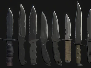 combat knife kit 10 fully completed gameready knifes vr - ar - low-poly 3D Model