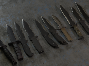 combat knife kit 10 fully completed gameready knifes vr - ar - low-poly 3D-Modell