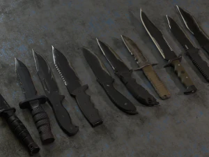 combat knife kit 10 fully completed gameready knifes vr - ar - low-poly 3D Model
