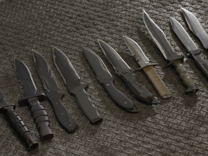 combat knife kit 10 fully completed gameready knifes vr - ar - low-poly 3D-Modell