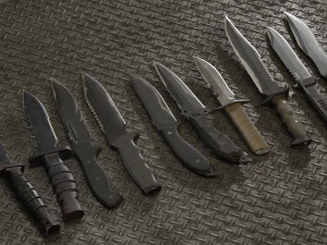 combat knife kit 10 fully completed gameready knifes vr - ar - low-poly 3D Model