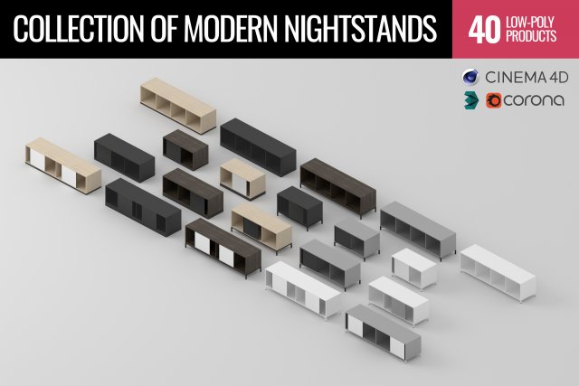 collection of 40 modern nightstands low-poly 3D Model .c4d .max .obj .3ds .fbx .stl .blend 