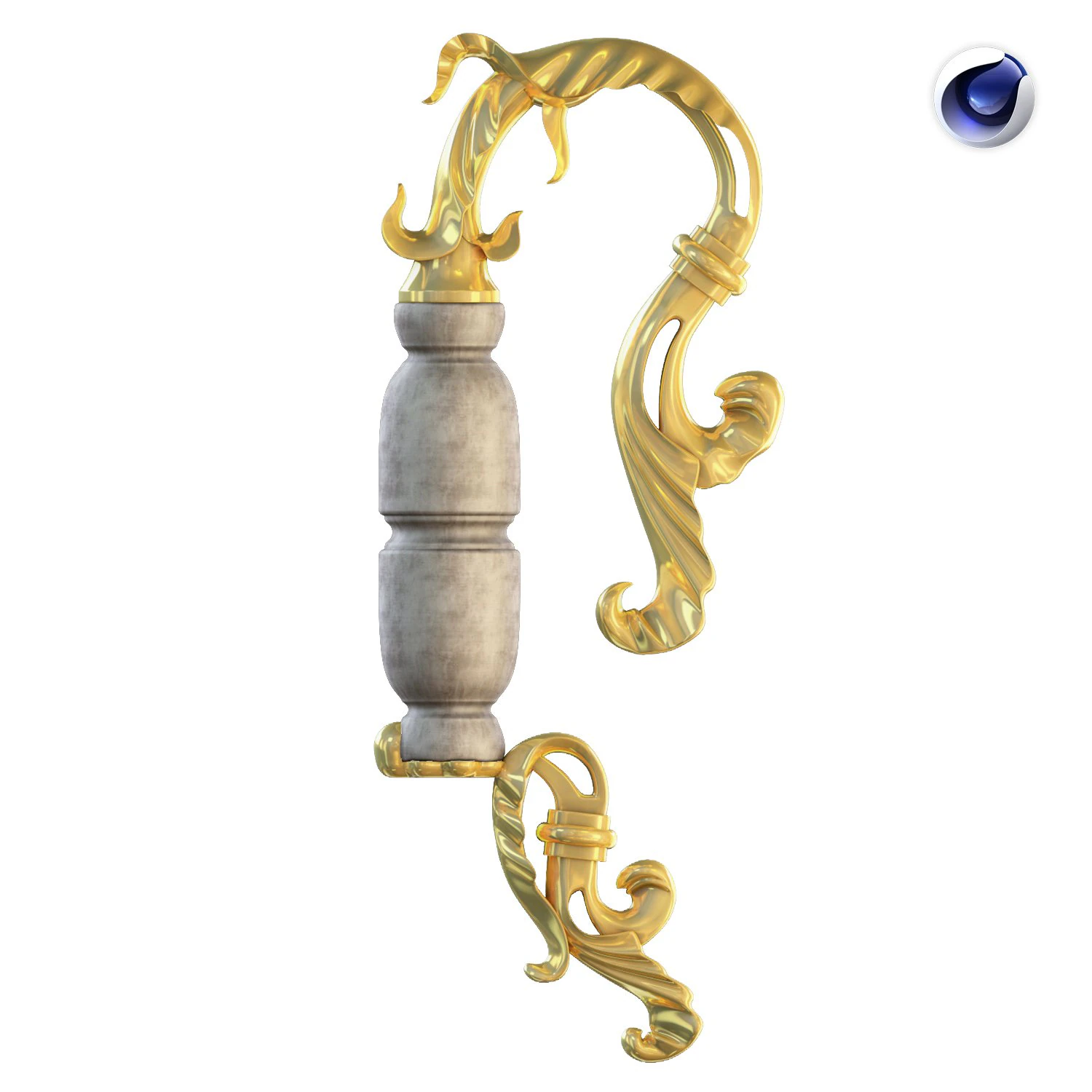 golden decorative molded handle 3D Model .c4d .max .obj .3ds .fbx .stl .blend 