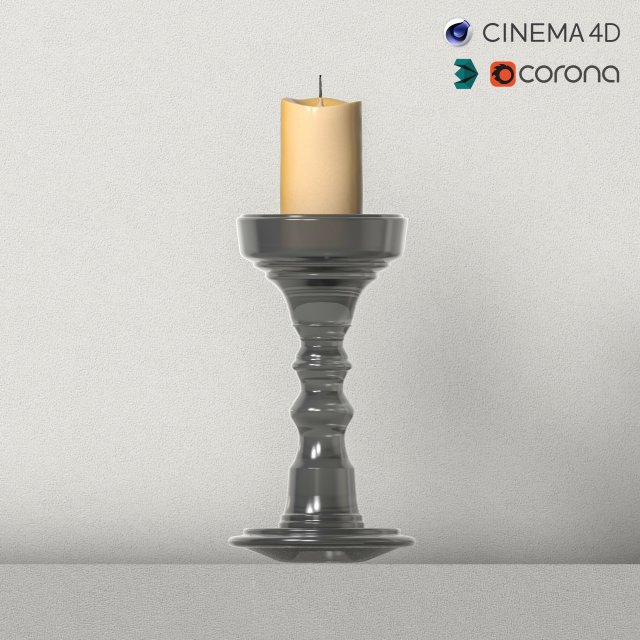 candlestic and candle with flame 3D 模型 .c4d .max .obj .3ds .fbx .stl .blend 