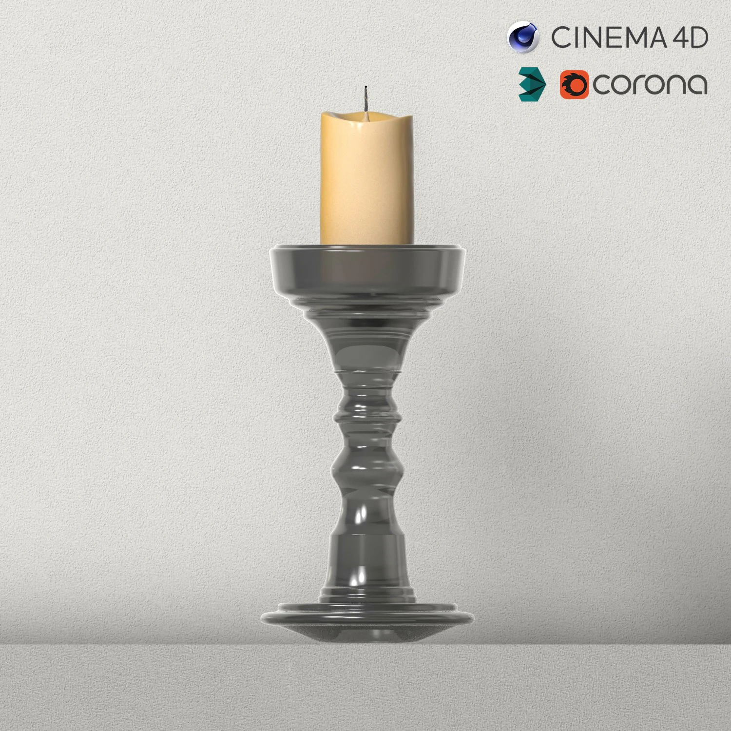 candlestic and candle with flame 3D Model .c4d .max .obj .3ds .fbx .stl .blend 