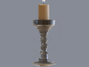candlestic and candle with flame 3D Model