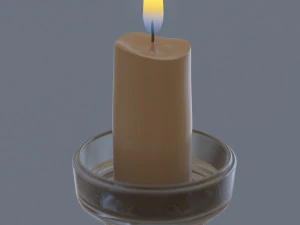 candlestic and candle with flame 3D Model