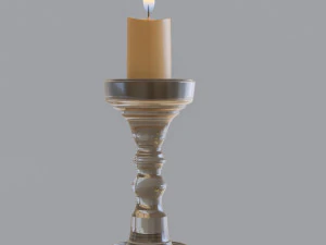 candlestic and candle with flame 3D Model