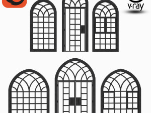 arch windows - doors animated set 3D मॉडल