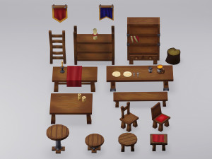 old furniture asset furniture props lowpoly asset 3D मॉडल