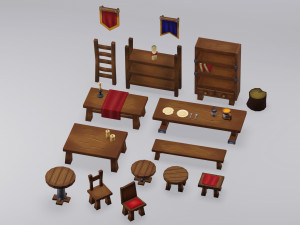 old furniture asset furniture props lowpoly asset 3D Model
