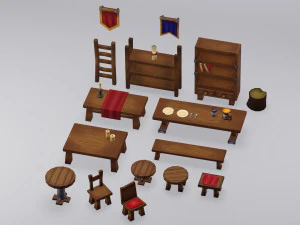 旧家具资产 家具道具 LowPoly 资产 3D 模型