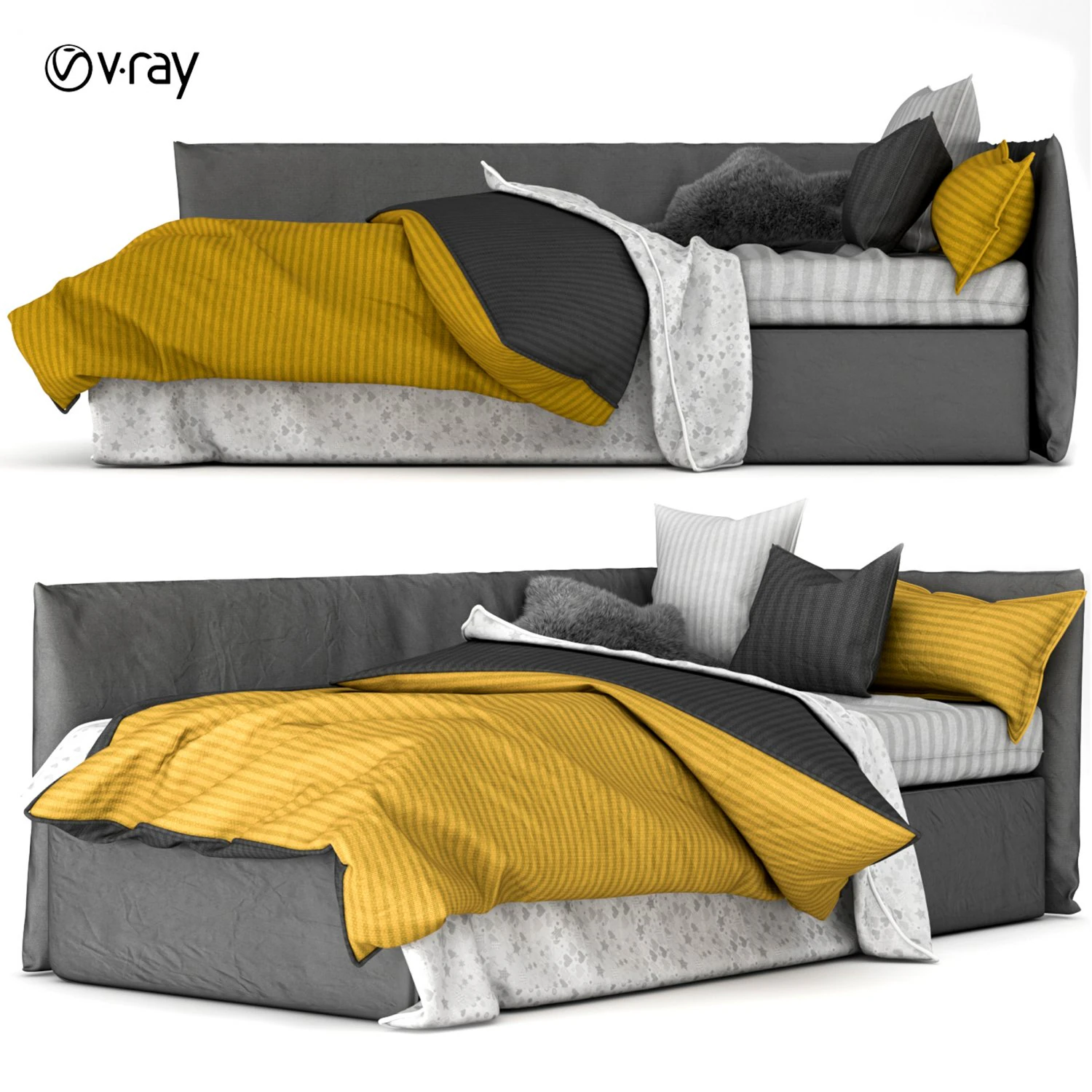 childrens bed with decorative pillows 3D Model .c4d .max .obj .3ds .fbx .stl .blend 