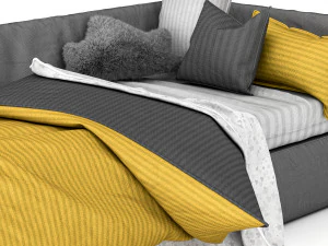 childrens bed with decorative pillows 3D Model