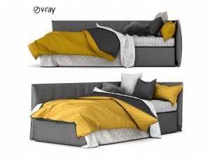 childrens bed with decorative pillows 3D 模型