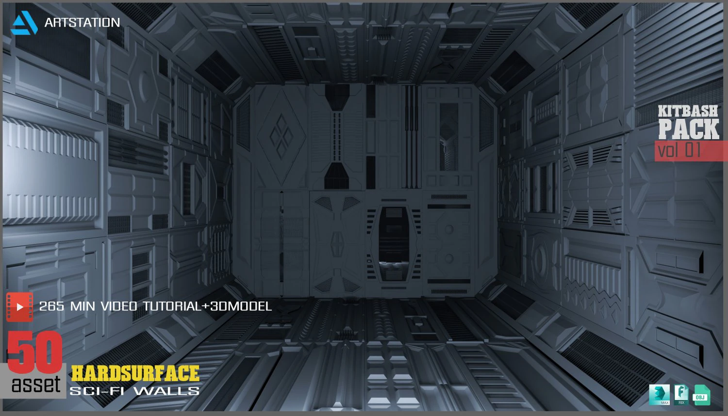 sci-fi walls kitbash pack 50 vol 01 3D Model .c4d .max .obj .3ds .fbx .stl .blend