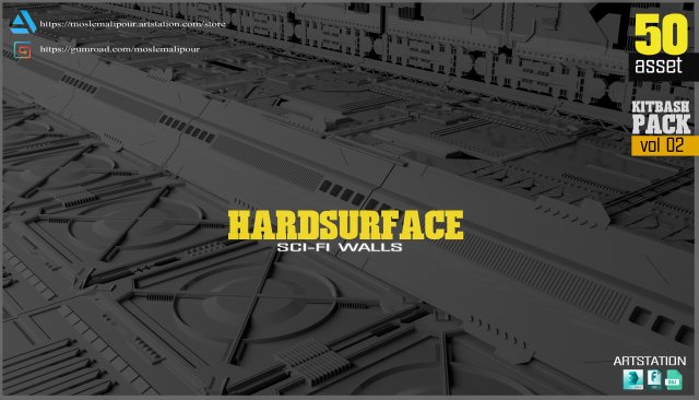 sci-fi walls kitbash pack vol02 3D Модель .c4d .max .obj .3ds .fbx .stl .blend 